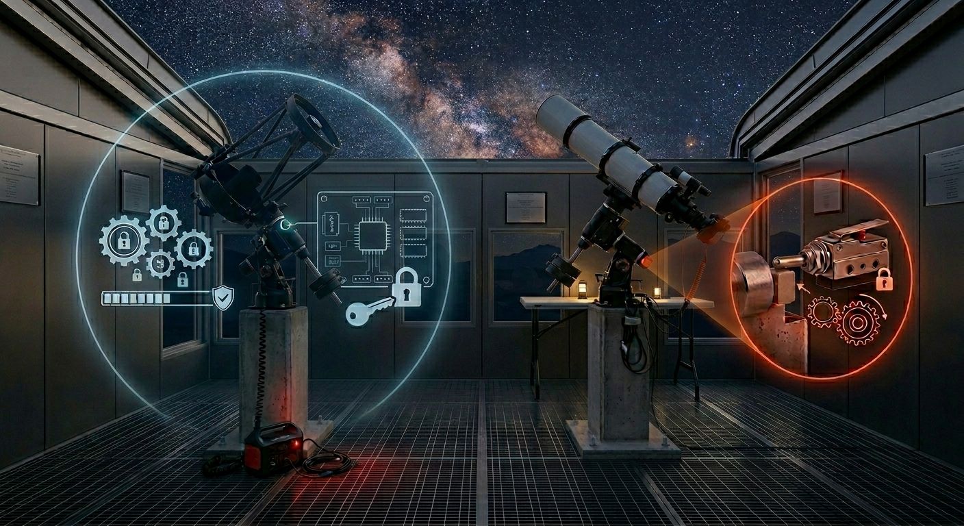 Sécurité d'un observatoire à toit roulant : faut-il faire confiance au télescope parké ou à un fin de course mécanique ?